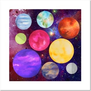 Cosmic colorful planets solar system shiny red green Posters and Art